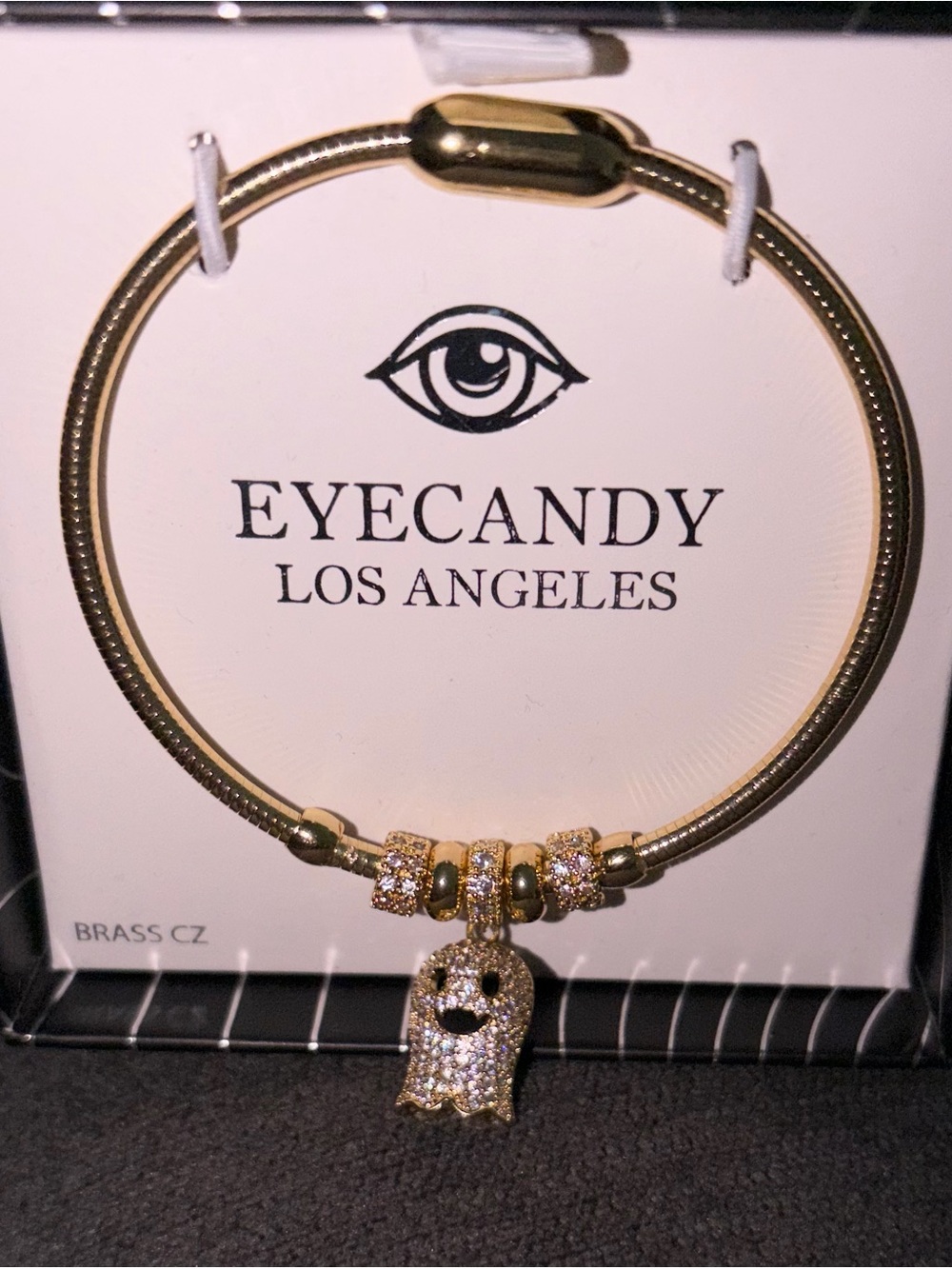 Eye Candy Gold Crystal Ghost Charm Bangle Bracelet
